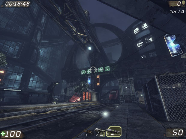 The lower level has a station. On the upper level, trains run through over a bridge.